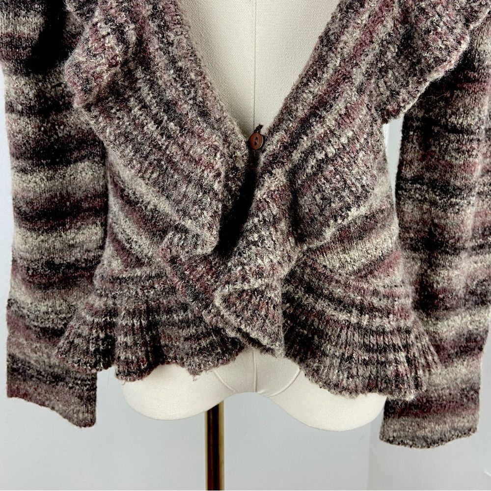 Stamp 10 Womens Large Brown/Tan Cropped Cardigan Ruffled Fairy Grunge Whimsigoth - Picture 11 of 12